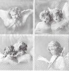 Losse servet, 33 x 33 cm. 3 laags Vintage 4 verschillende kleine afbeeldingen angels