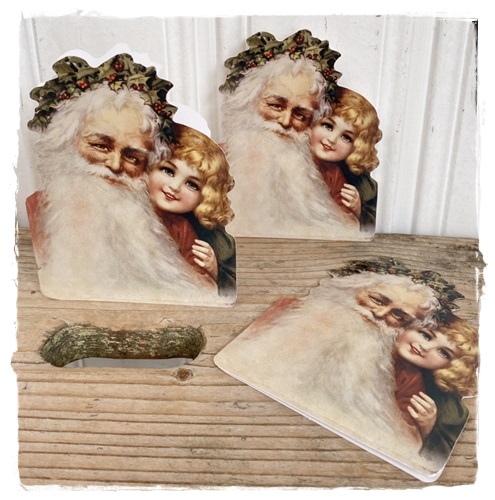 Victoiraans dubbel kerstkaartje met enveloppe, Father Christmas with little Mary